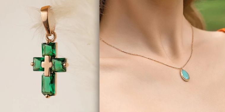 Модний тренд 2024: золоті кулони з кольоровими каменями та емаллю