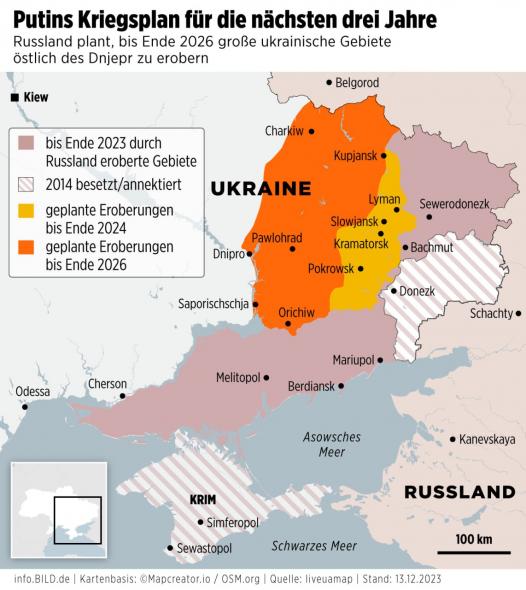 Влада рф має намір продовжувати війну до 2026 року і захопити Харків та Дніпро, — BILD