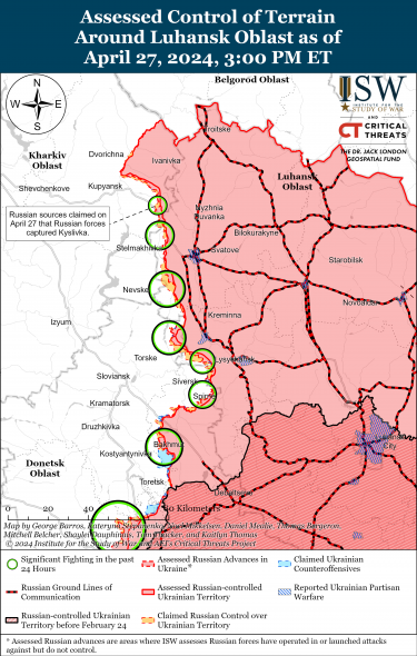 ISW не підтвердив захоплення росіянами села на захід від Сватового