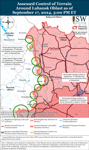 ISW не підтвердив заяви росіян про просування на Луганщині