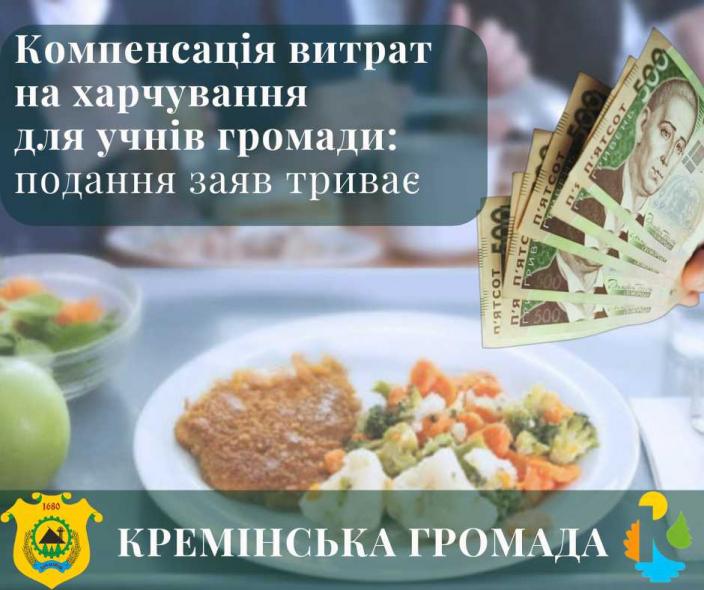 Кремінська громада компенсує витрати на харчування учнів Кремінська громада компенсує витрати на харчування учнів