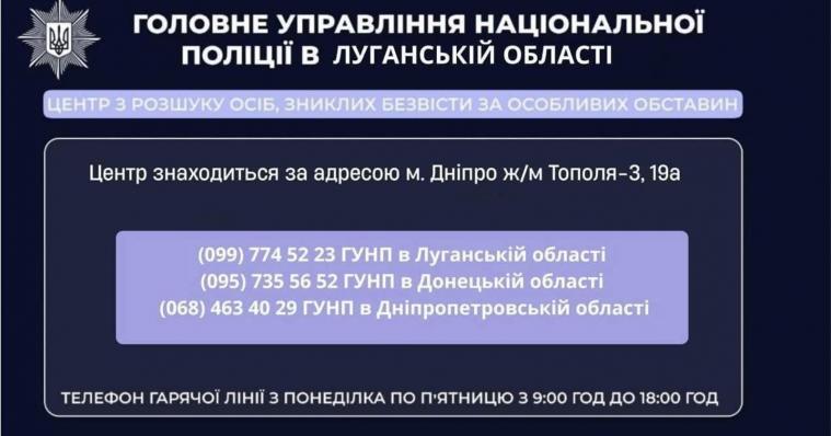 Поліцейські Луганщини продовжують роботу в Центрі з розшуку осіб, зниклих безвісти за особливих обставин