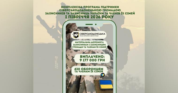 Понад 9 млн грн виплатили військовим Сіверськодонецької громади від початку року