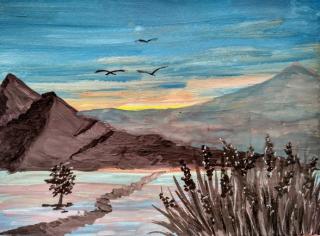 Рисуем горы гуашью.